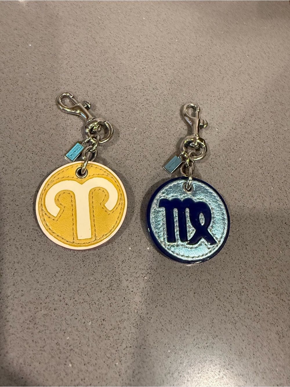 Coach Zodiac Bag Charms Yellow Aries & Blue Virgo